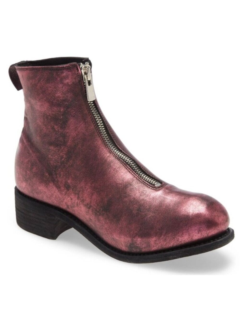 Guidi Women's Front Zip Metallic Leather Ankle Boots Bootie Size 38 1/2 / US 8.5